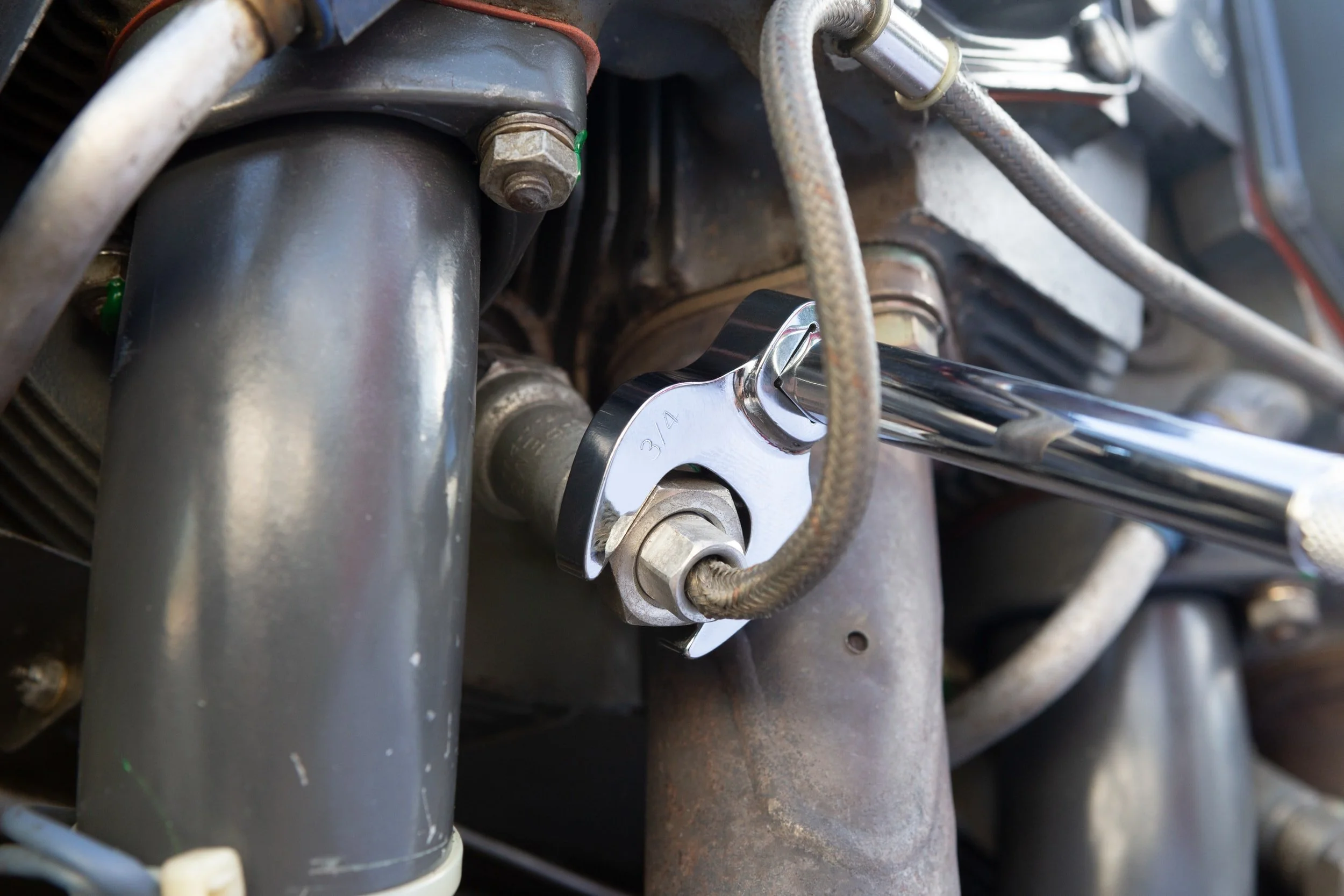Wrench on an aircraft engine